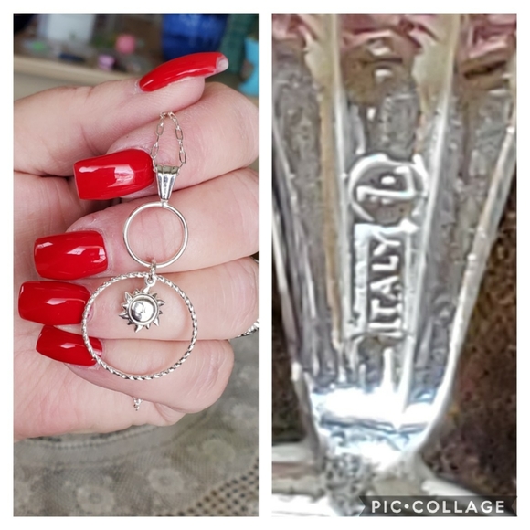 Sterling Silver Dangling Sun Necklace 18" long. - Picture 4 of 6